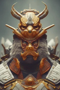 Furious rage, samurai warrior mask, close-up, macro lens, centered camera, intricate details, small minutiae, tiny features, particulars, colorful, 8k, least ambient occlusion, volumetric lighting,