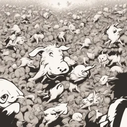 swarm of the swine pigpen pigsty in an epic capitalistic journey of comics of booken machen, makethem swag angelic poggers