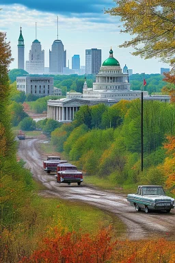 Post-apocalyptic version of the city of Madison, Wi. Photorealistic, color.