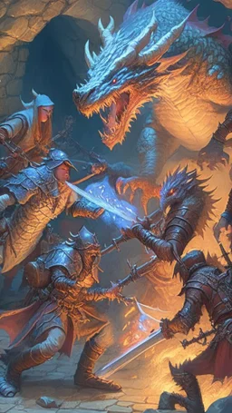detailed rpg group fighting a dragon