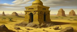 A tan stone temple in a wasteland painted by Edward Hicks