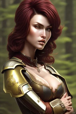 milf, dark red hair, sexy knight armor, full body, forest, 8k resolution, high-quality, fine-detail, intricate, fantasy art, detailed matte, volumetric lighting, illustration, 3D