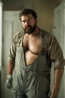 full figure photo, two burly big chubby sicilian plumber, dirty, ripped overalls, 33 years old, crossed arms, shaved, short beard, manly chest, very virile, hairy, manly arms, ugly, big thighs, under the shower, sunlight , photorealistic, 35mm lens, ultra detailed