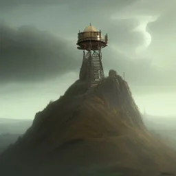 franz frazetta style, watchtower on hill, amon hen, lord of the rings, heavy clouds, dusk