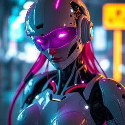 a feminine cyborg robot, cyberpunk, neon