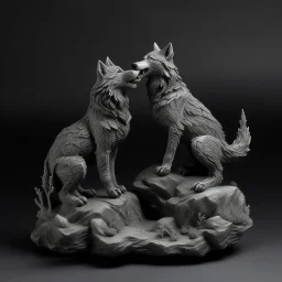 A gray woods with singing wolves designed in Ica stones