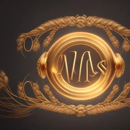 Magical and classic professional and artistic logo of wheat ears, and letters R and H, with full details, full HD, voluminous, 3D, symmetrical, 4K, 8K