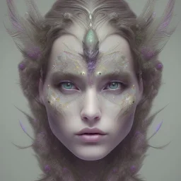 Portrait of beautiful girl, face dept of field,face shining, plant, metal, feathers,central weight average, CWA Dryad, fae, sidhe, ominous, nature, plants, wildflower sparkle,wildflower 3d view, facepaint, dnd character portrait, intricate, oil on canvas, masterpiece, expert, insanely detailed, 4k resolution, retroanime style, cute big circular reflective eyes, cinematic smooth, intricate detail , soft smooth lighting, soft pastel colors, painted Renaissance style,sharp fucus, bokeh,macro lens,