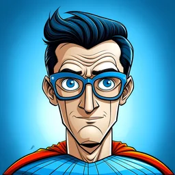 Caricatura de un superheroe nerd con lentes