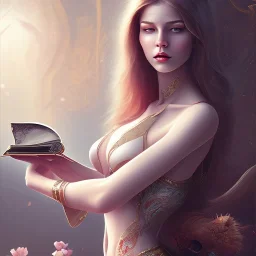 fantasy art, book cover, sexy grown up woman , closed eyes ,drinking tea by the mirror