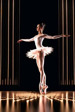 mocap graphic, ballerina dancing in a 3d recursive fractal stage with disco flashing lights