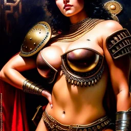 portrait ' Sexy Extra busty Power Girl naked ',ancient metal armor and Helmet ,painting by gaston bussiere, greg rutkowski, yoji shinkawa, yoshitaka amano, tsutomu nihei, donato giancola, tim hildebrandt, oil on canvas, cinematic composition, extreme detail,fit full head inside picture,16k