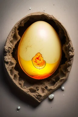 a haunting image of an embryonic human emerging from a cracked egg