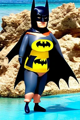 Batman on holiday in the algarve in his batman bikini and getting a bit fat