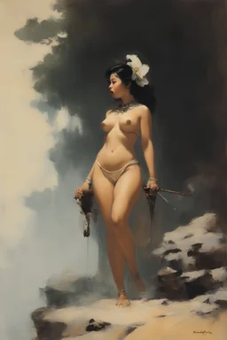 a mixture of ChineseJapaneseKoreanFilipinoThai, prostitute, oil painting by Frank Frazetta