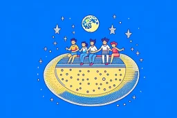 funny people riding on top of a rocketship to the moon