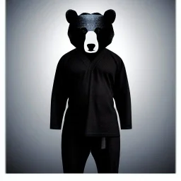 Ours, habillé comme un ninja, Portrait, très détaillé, très réaliste, sage, calme, mysterieux.