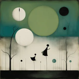 Style by Gabriel Pacheco and Joan Miro and Victor Pasmore, surreal abstract art, get night fever controlling mind, surreal masterpiece, worship the holy uncanny, sharp focus, smooth, green hues and blue tints, black - white color scheme, loosely based on the nightmare art of Virgil Findlay