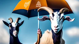 Goat holding a cisco branded umbrella in the AWS cloud