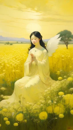 A light yellow angelic heaven with a field painted by Cai Jia