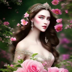 A beautiful veiled princess , beautiful portrait, flowery landscape