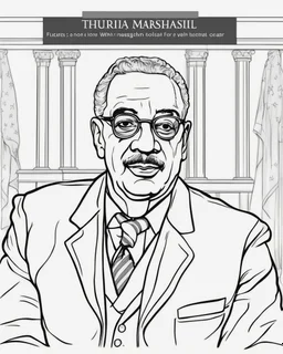 Outline art for coloring pages with Thurgood Marshall, white background, sketch style, only use black outline, white background, no shadows and well and clear outline