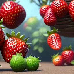 pixar style, volumetric summer garden environment and background, realistic painting of an strawberry, looking excited, detailed digital painting, extreme dense and fine fur, anime, ornate, colour-washed colors, elegant, small minutiae, tiny features, particulars, centered, smooth, sharp focus, renderman gofur render, 8k, uhd, detailed eyes, realistic shaded volumetric lighting, sunlight caustics, backlight, centered camera view