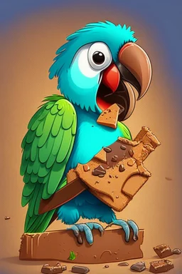 Cartoon parrot eating Chocobar