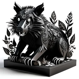 Tasmanian Devil ornate Papercraft, popup book, soft shadows, ambient occlusion, monochromatic