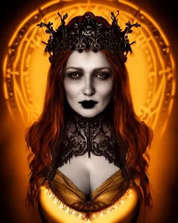 upper bust portrait, Bloody Mary, corset, intricate metal work thorn crown, glowing halo, 8k resolution concept art, dynamic lighting, intricately detailed, hyperdetailed, beautiful, ethereal, elegant, golden hour, gothic