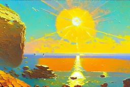 sunny day, planet in the sky, rocks, cliffs, sci-fi, friedrich eckenfelder impressionism paintings