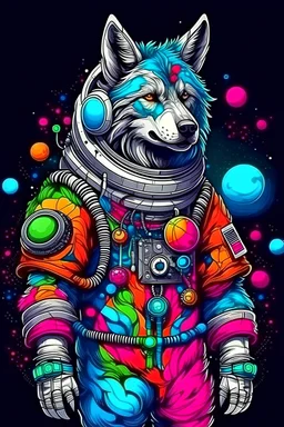 surreal astronaut wolf, with colorful festive atmosphere outfit