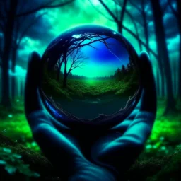 promise the world, dark green and blue colors, fantasy atmosphere, photo quality