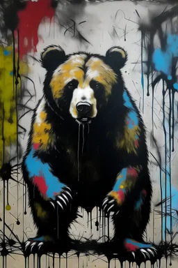 a painting of a bear in the style of Bansky