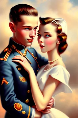 couple, 1940s painting, close up, cute, beautiful, wholesome