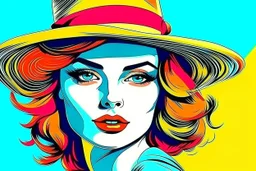 beautiful woman in hat in pop art style