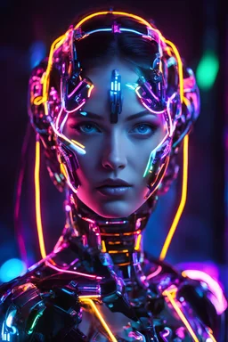 Photography Visual Art Cyborg Girl in Neons Light Art