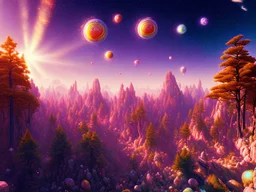 gold and red crystal cosmic and galactic ambiance hill sky rocks sunny trees pools mountain surreal, full of details, smooth, bright sunshine，soft light atmosphere, light effect，vaporwave colorful, concept art, smooth, extremely sharp detail, finely tuned detail, ultra high definition, 8 k, unreal engine 5, ultra sharp focus