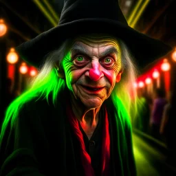 portrait of witch goblin, wild goblin birthday party on underground bridge background , motion blur, 8k, downlight, soft light, depth of field, photorealism, trending on art station, lotsa detail