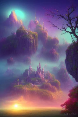 6. Create a surreal and dreamlike landscape with floating islands and colorful skies