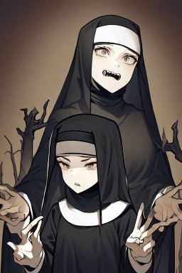 creepy young animated nun