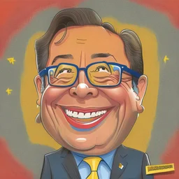 Caricatura del presidente de Colombia Gustavo Petro Urrego hablando en una m es