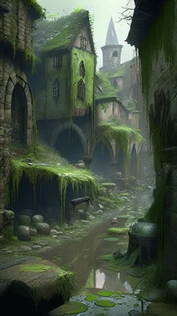 sick medieval city plagued with moss