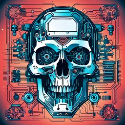 FLAT VECTOR LAYERED IMAGE OF CYBERNETIC SKULL PARTS IN A SCHEMATIC