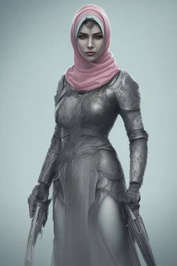 portrait lady pink arab warrior, hijab