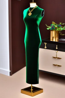 dark green velvet Necklace Mannequin Stand on a luxury table