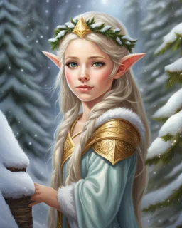 Young Snow Elf, digital art, hyper-detailed, light colors, 8k oil painting