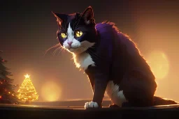  cats Christmas tree decoction high-quality, fine-detail, intricate, digital art, detailed matte, volumetric lighting, dynamic lighting, 3D octane render, Marc Adamus, Ann Prochilo, Romain Veillon,