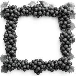 A square frame made with bunches of grapes in a black and white theme