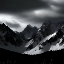 montañas con nieve aspecto sombrio y tenebroso con la silueta un gigante de las nieves de fondo alto nivel de detalle